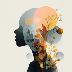 Mind growth  a head silhouette filled with sprouting plants