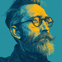 Portrait a man with a neatly trimmed beard round glassed