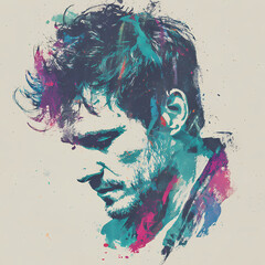 Portrait of a man with messy hair stylized bold 