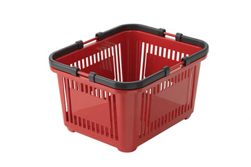 Fototapeta premium Red plastic shopping basket with black handles
