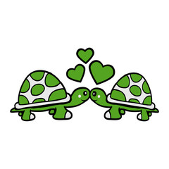 2 turtle team cuddling sweetly kissing couple love