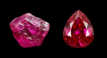 Raw and Cut Ruby Gemstone Comparison