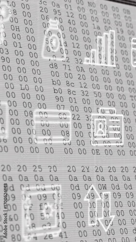 Wall mural animation of multiple digital icons moving over data processing against white background