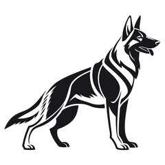 Stylized black and white german shepherd dog silhouette