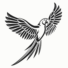 Obraz premium Stylized black and white parrot in flight tattoo design