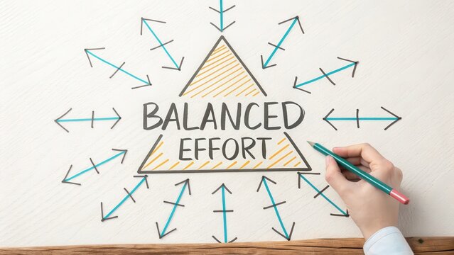 Balanced Effort Concept Illustrated with Hand and Arrows Diagram