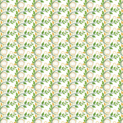 Seamless Botanical Pattern with Abstract Leaves and Circles