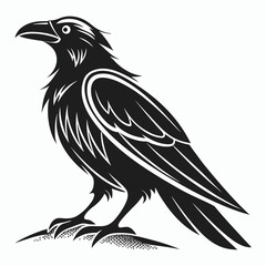 Obraz premium Stylized black raven bird silhouette perched on a branch
