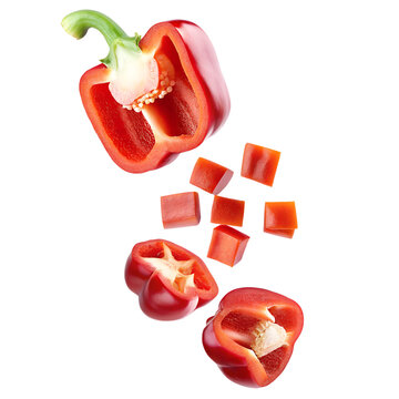 Red bell pepper explosion isolated on a white background ai png