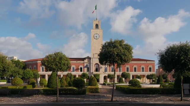 Piazza del Popolo (people's square) and the City Hall (municipio) in Latina, Italy