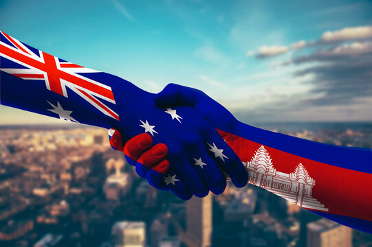 Shaking hands Australia and Cambodia new