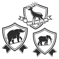 Black and White Animal Crests with Ribbons wildlife