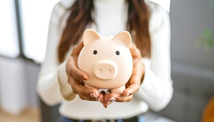 Woman holding piggy bank