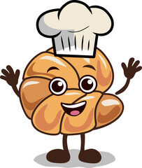 Funny cartoon bread chef with a big smile