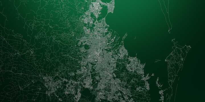 Brisbane (Australia) street map. The style of the map is green metal