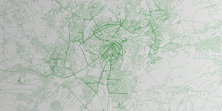 Yerevan (Armenia) street map. The style of the map is green ink
