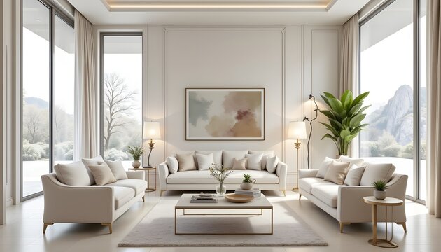 Contemporary classic white beige interior furniture embodies a timeless elegance and sophistication