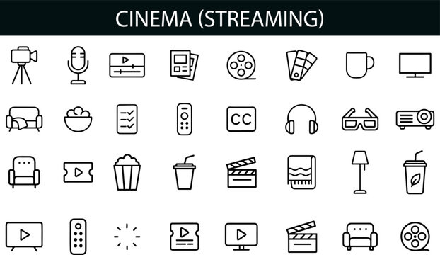 Cinema and Streaming Icon Set for Movie Apps, Media Platforms, and Entertainment UI Design