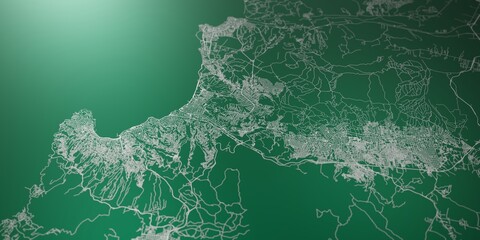 Vina del Mar (Chile) street map. The style of the map is green lights