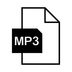 Mp3 file document media audio format black silhouette vector illustration