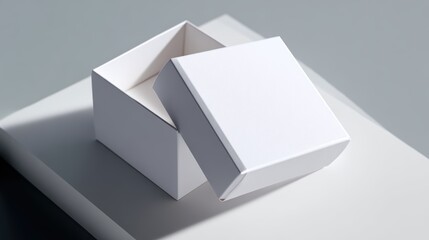 box packaging mockup on white table, premium presentation, subtle shadows