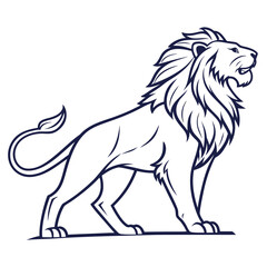 Majestic monoline lion emblem vector design with bold silhouette and classic typography