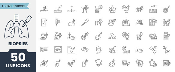 Biopsy vector icon set. Editable stroke. Vector illustration