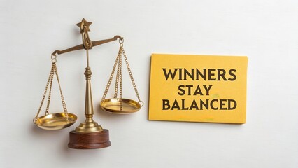 Brass Scales of Justice with Motivational Quote on Balance