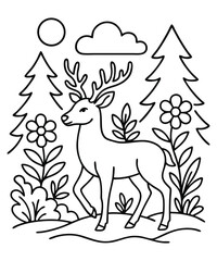 cartoon deer coloring book page