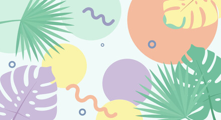 Fototapeta premium Pastel Tropical Leaves and Abstract Shapes on a Minimalist Summer Background