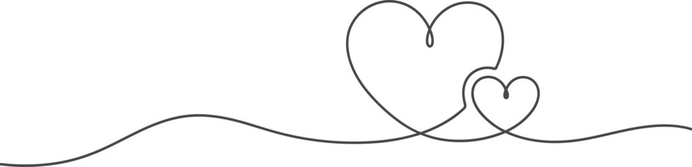 One Line Drawing Two Hearts Connected with a Wavy Line and White Background
