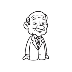 Old man with formal suit black and white vector illustration for classic portrait artwork design