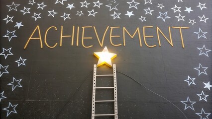Bright Achievement Sign with Star and Ladder on Black Background
