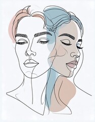 Two faces, intertwined, soft colors