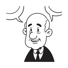 Old man with formal suit black and white vector illustration for classic portrait artwork design