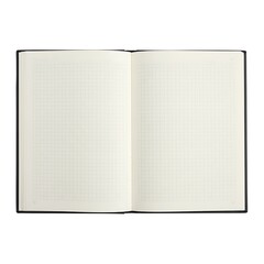 An open blank notebook with grid paper, isolated on white background