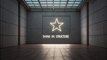 Bright Neon Star with Inspiring Message in Modern Industrial Space