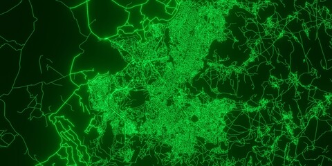 Maseru (Lesotho) street map. The style of the map is green glow