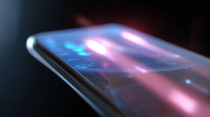 futuristic smartphone with AR interface, neon holographic apps floating in 3D space