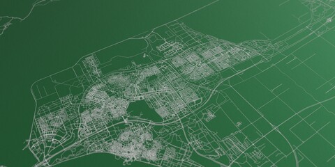 Almere (Netherlands) street map. The style of the map is green paper