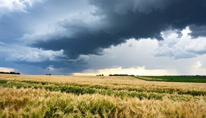 Wheat field under a stormy sky