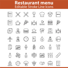 Restaurant Menu Icons Set – Vector Food, Dining, Cafe, and Culinary Symbols