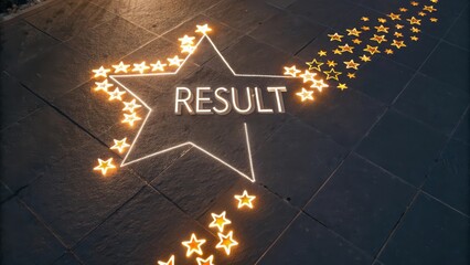 Bright Star Path with the Word Result in the Center of a Star Shape
