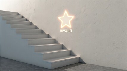 Bright Star Sign on Wall Above White Staircase in Modern Interior