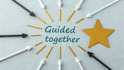 Bright Star with Arrows Illustration for Teamwork and Guidance Concept
