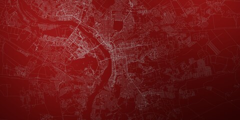 Omsk (Russia) street map. The style of the map is red lights