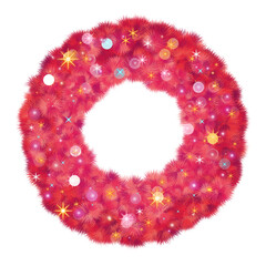Pink Christmas wreath with bright, colorful star and light accents. © Nary