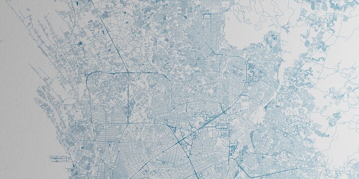 Quezon City (Philippines) street map. The style of the map is blue ink