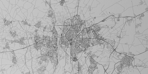 Seville (Spain) street map. The style of the map is grey paper