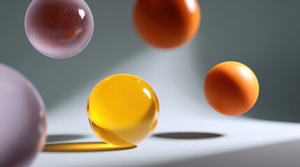 abstract 3D shapes background with floating spheres and dynamic shadows